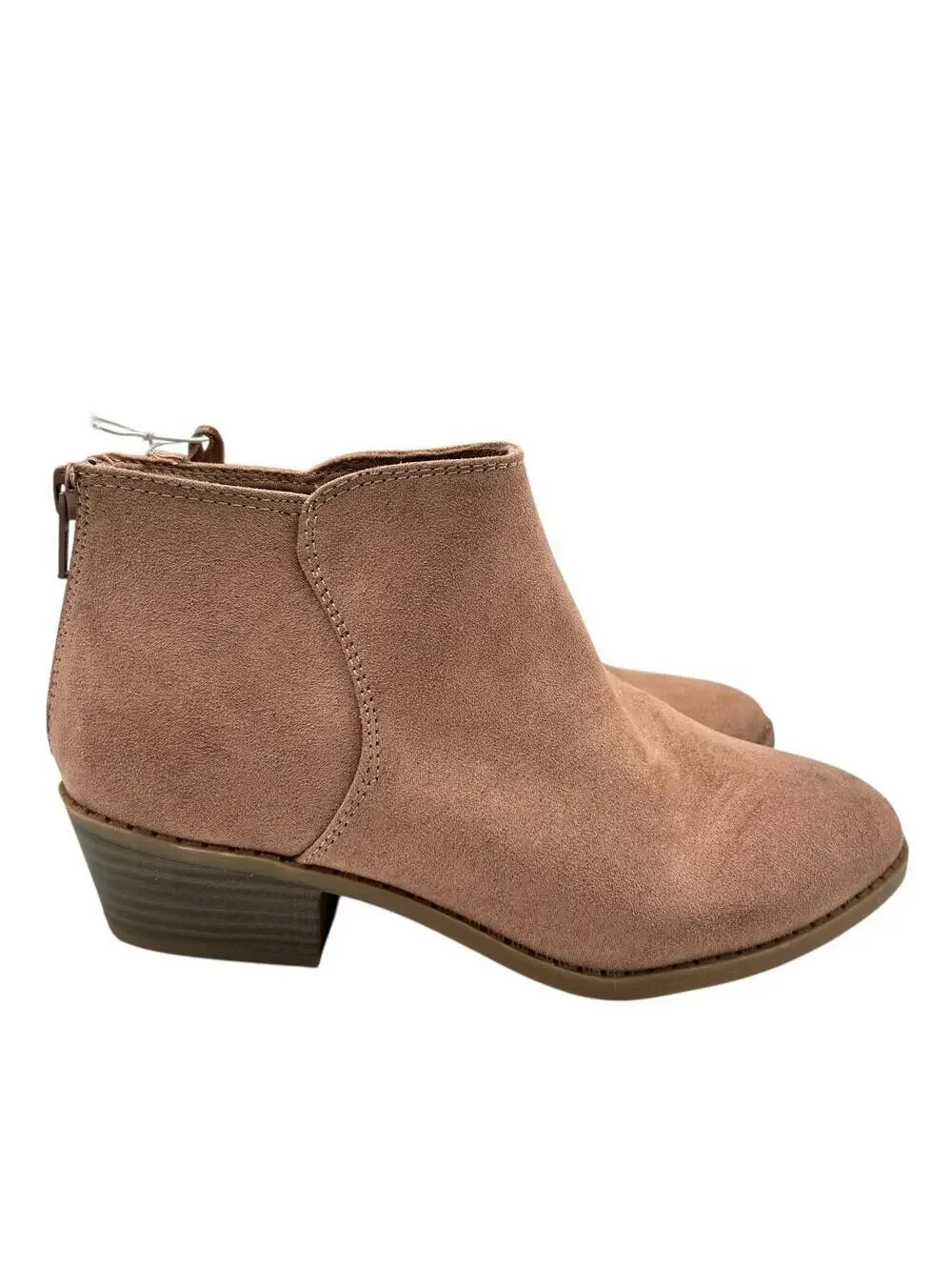 Old Navy Girls Tan Suede Rear Zip Stacked Block Heel Ankle Booties Size 2